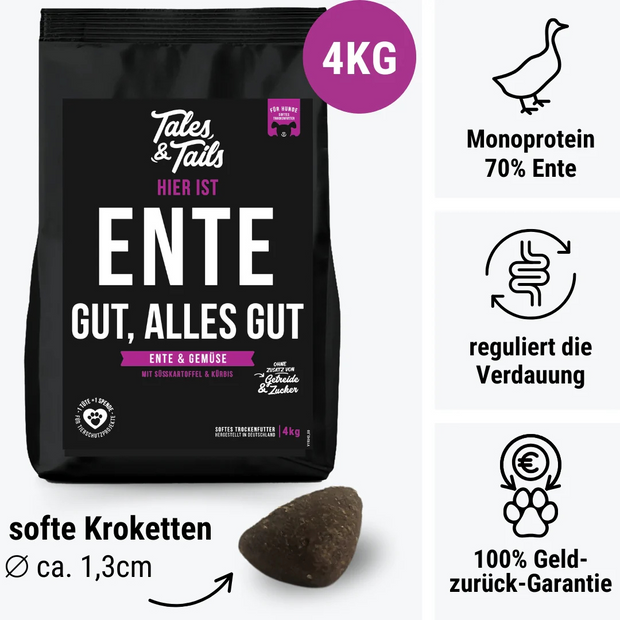 Softes Trockenfutter mit Ente und Gemüse
