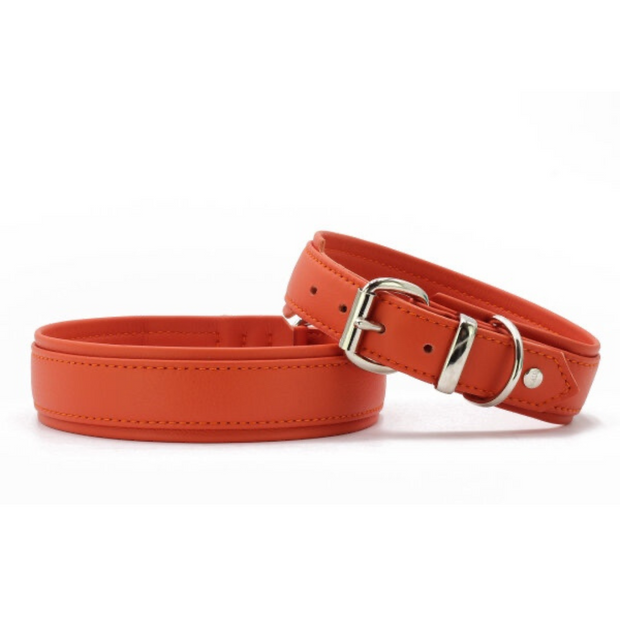 Lederhalsband Klassik Soft Holi Orange / Silber